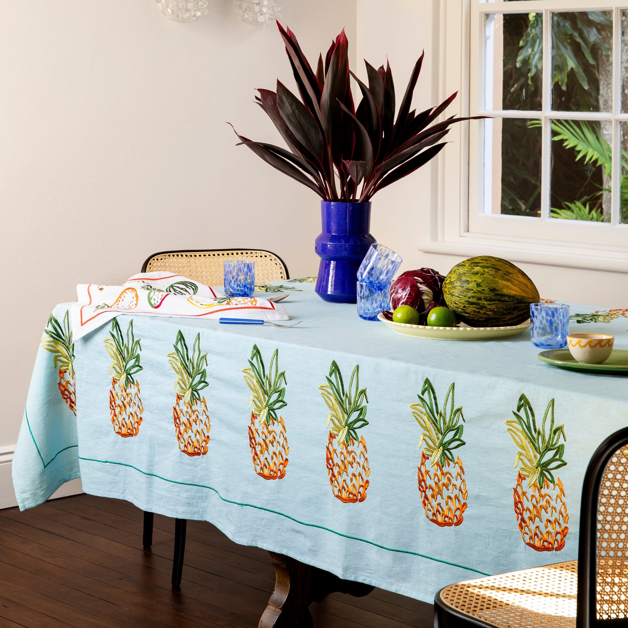 Pineapple Border Embroidered Tablecloth