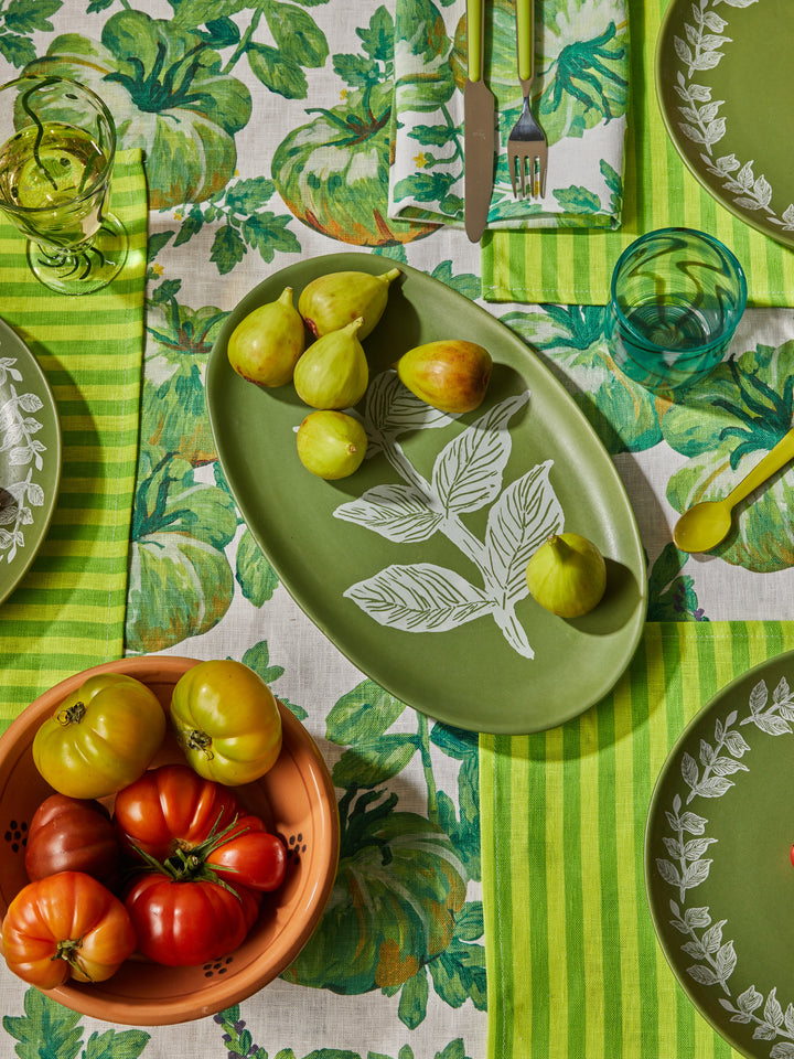 Heirloom Green Linen Tablecloth Round