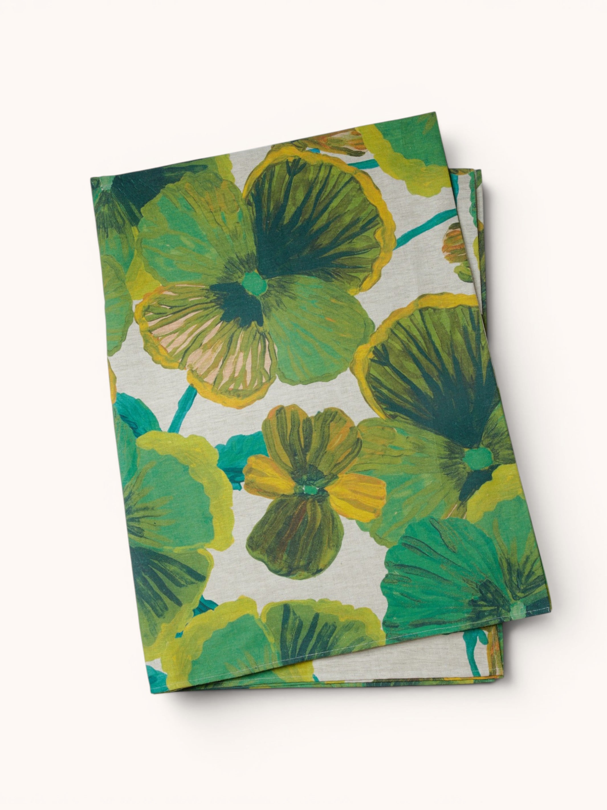 Wild Pansy Verde Linen Tablecloth