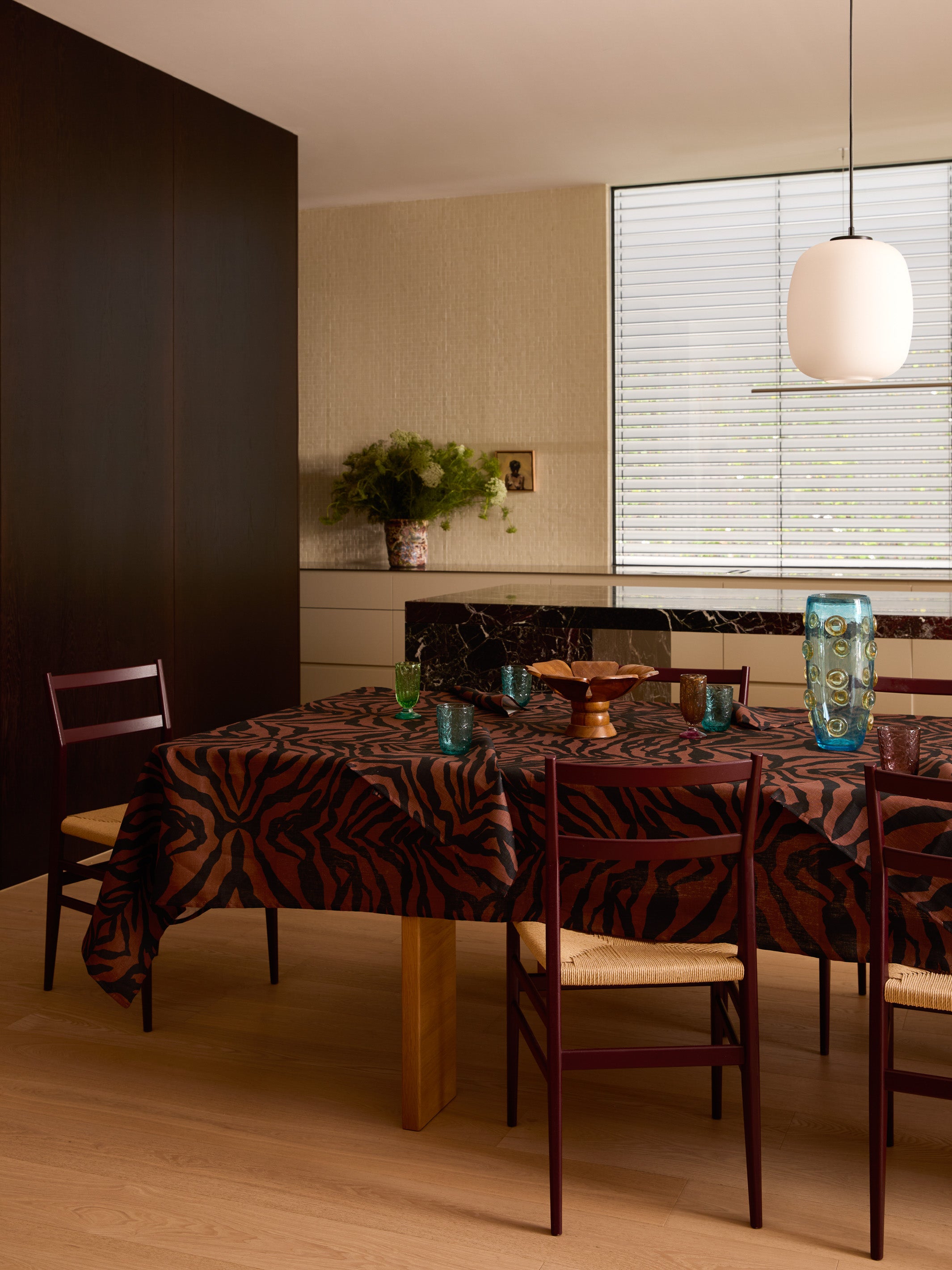 Zebra Chocolate Linen Tablecloth
