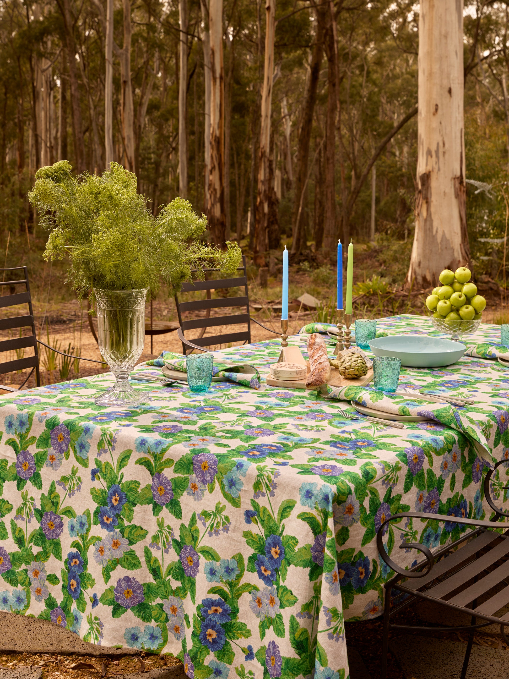 Summer Patch Blue Linen Tablecloth