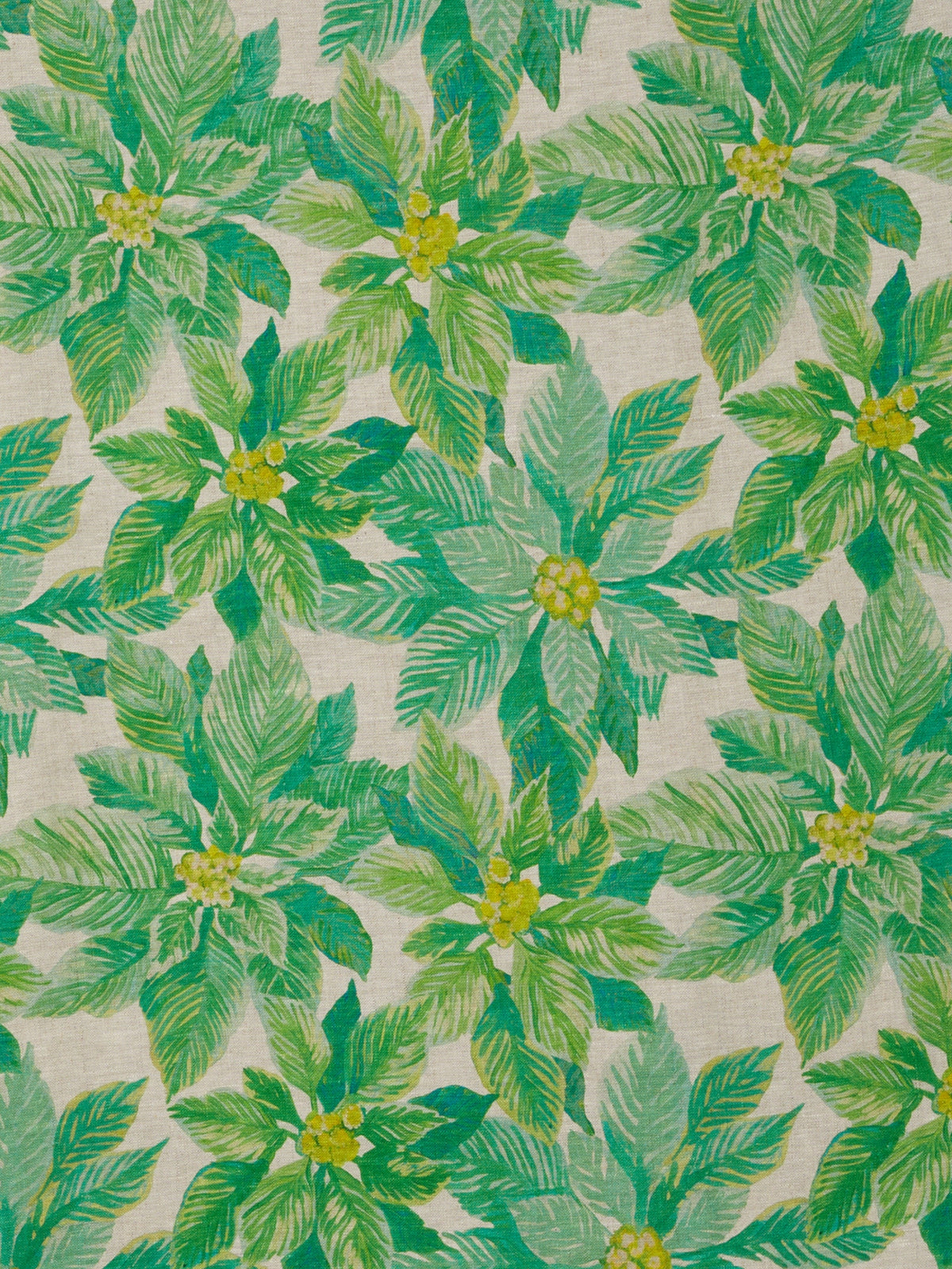 Poinsettia Green Linen Tablecloth
