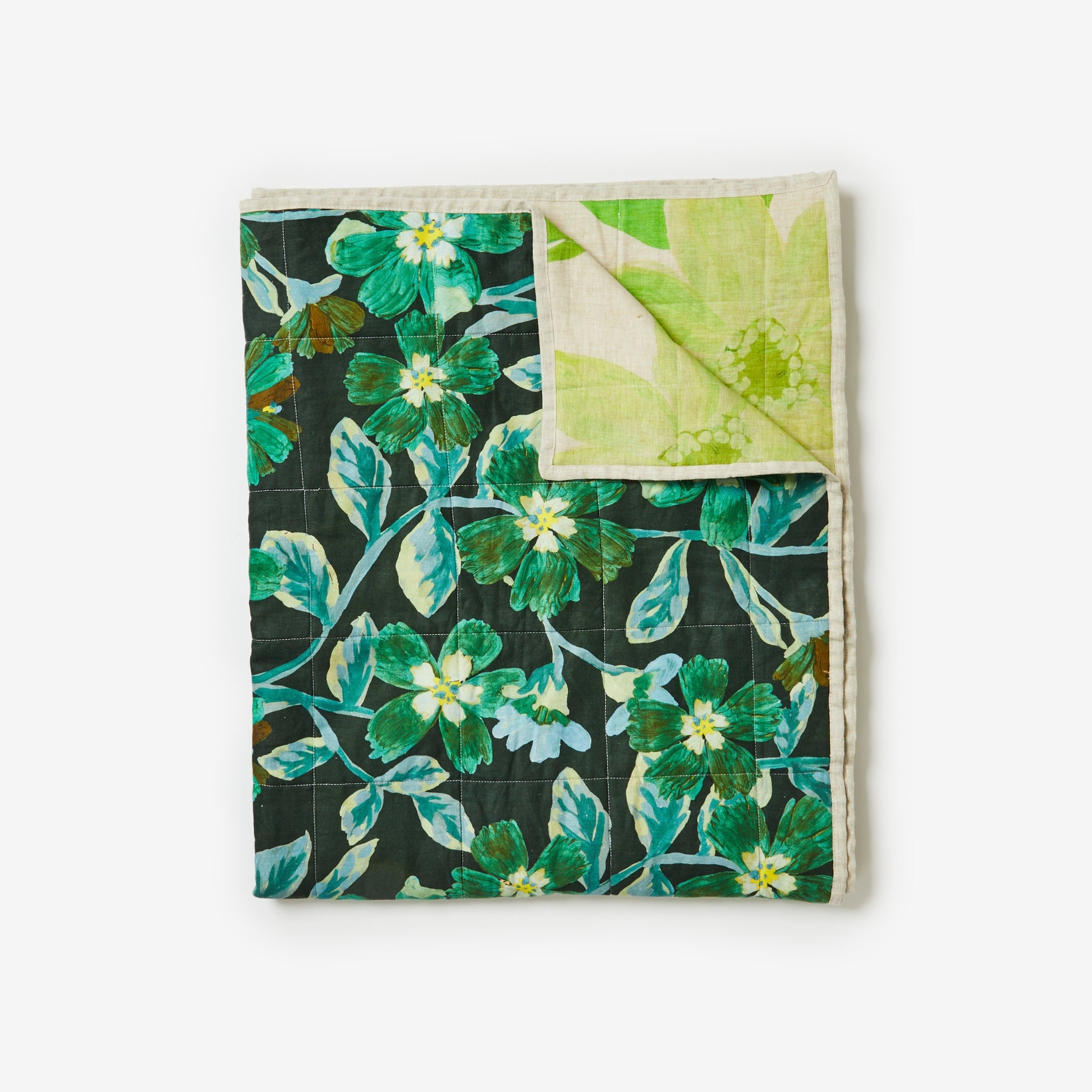 Cosmos Cornflower Green Quilted Throw