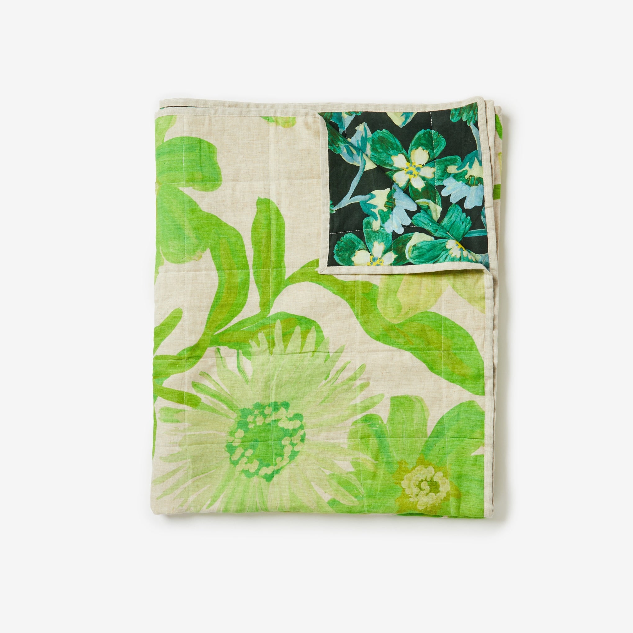 Cosmos Cornflower Green Quilted Throw | Green Quilted Throws
