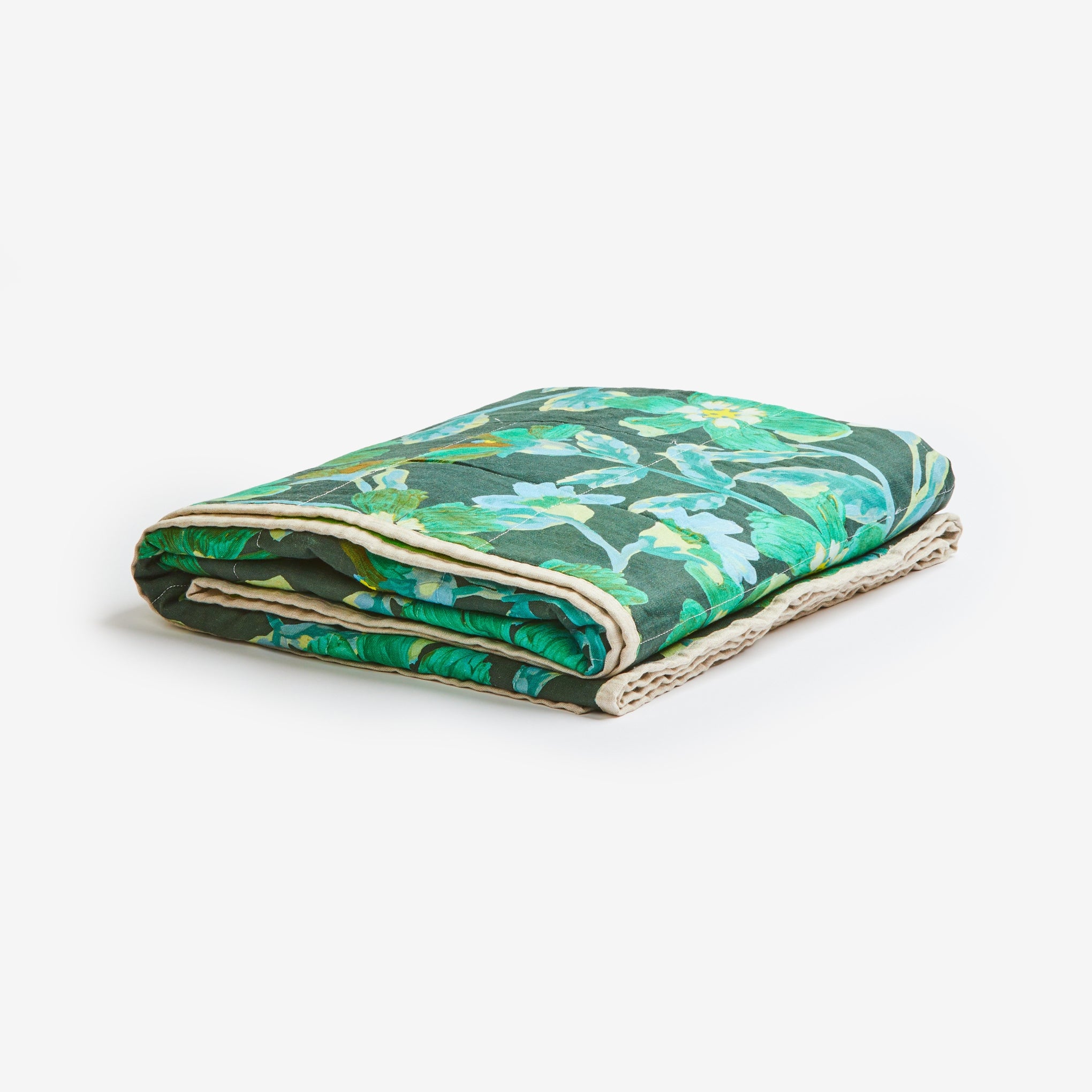 Cosmos Cornflower Green Quilted Throw | Green Throw Blankets