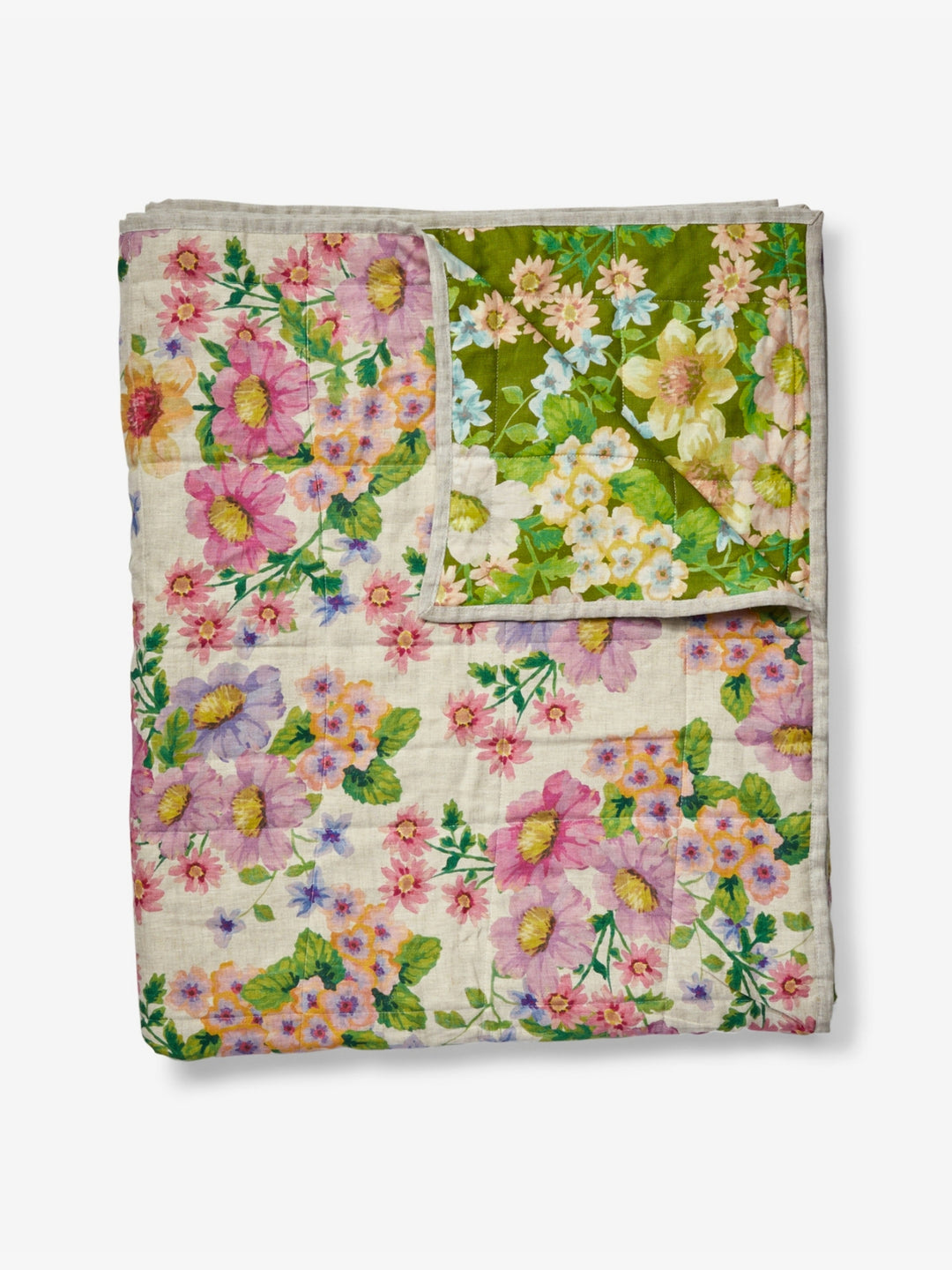 Buttercup Olive Multi Linen Quilted Throw