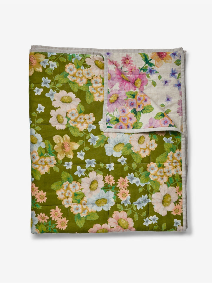 Buttercup Olive Multi Linen Quilted Throw