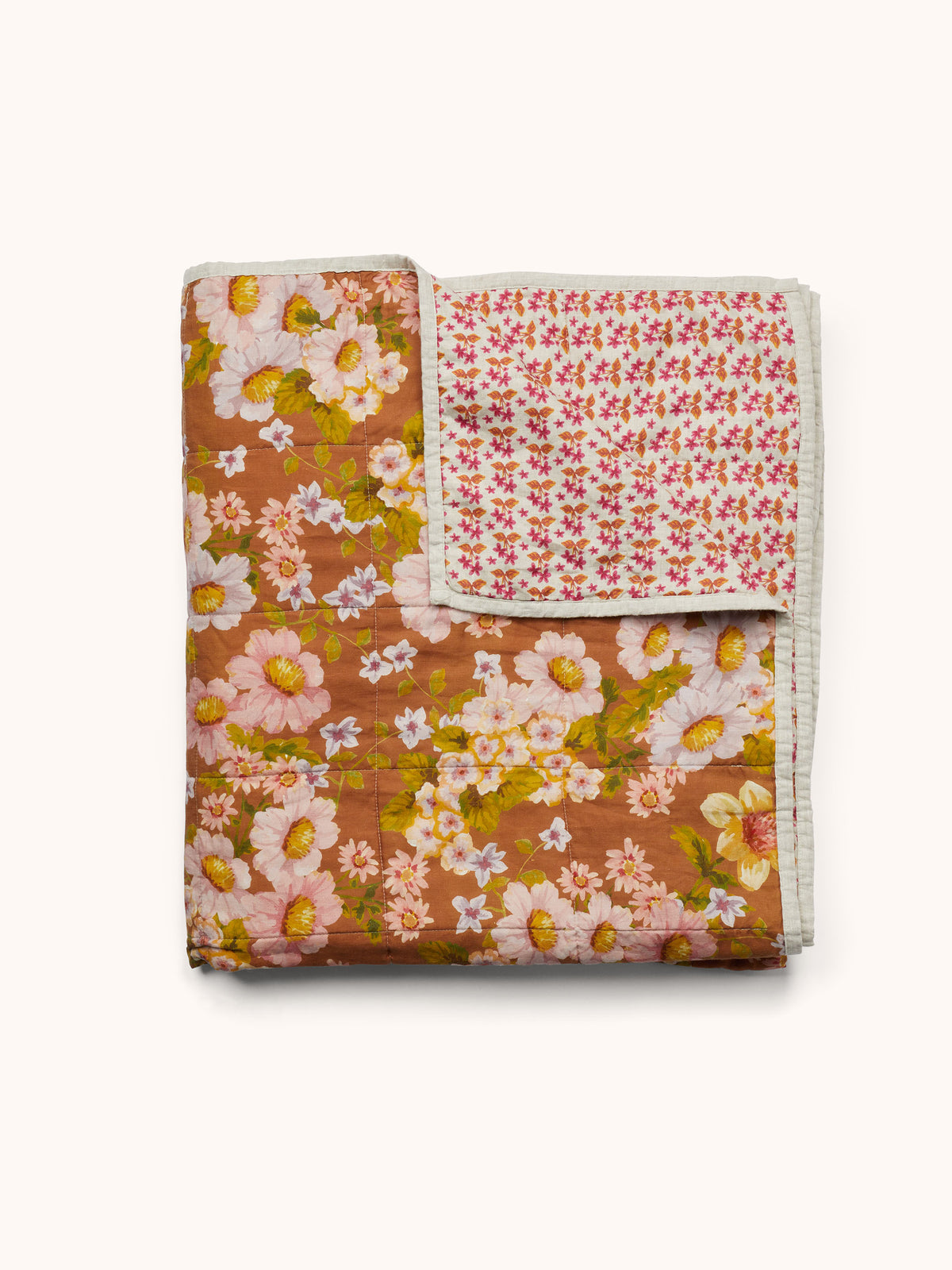 Buttercup Rust & Petit Madeline Pink Linen Quilted Throw