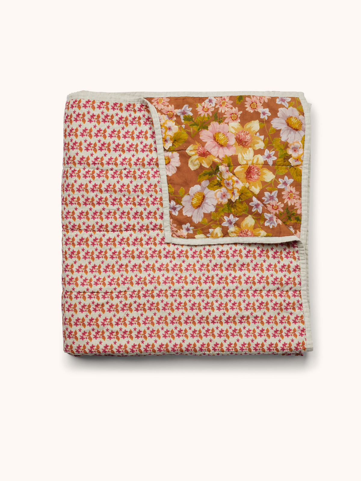 Buttercup Rust & Petit Madeline Pink Linen Quilted Throw