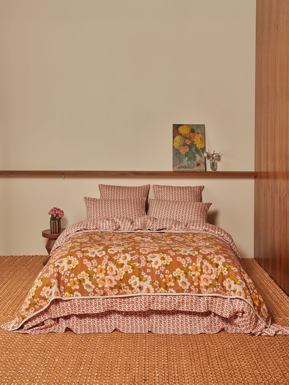 Buttercup Rust & Petit Madeline Pink Linen Quilted Throw