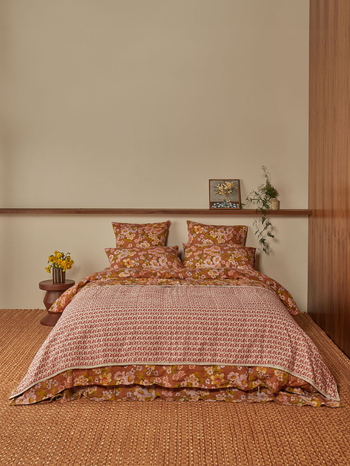 Buttercup Rust & Petit Madeline Pink Linen Quilted Throw