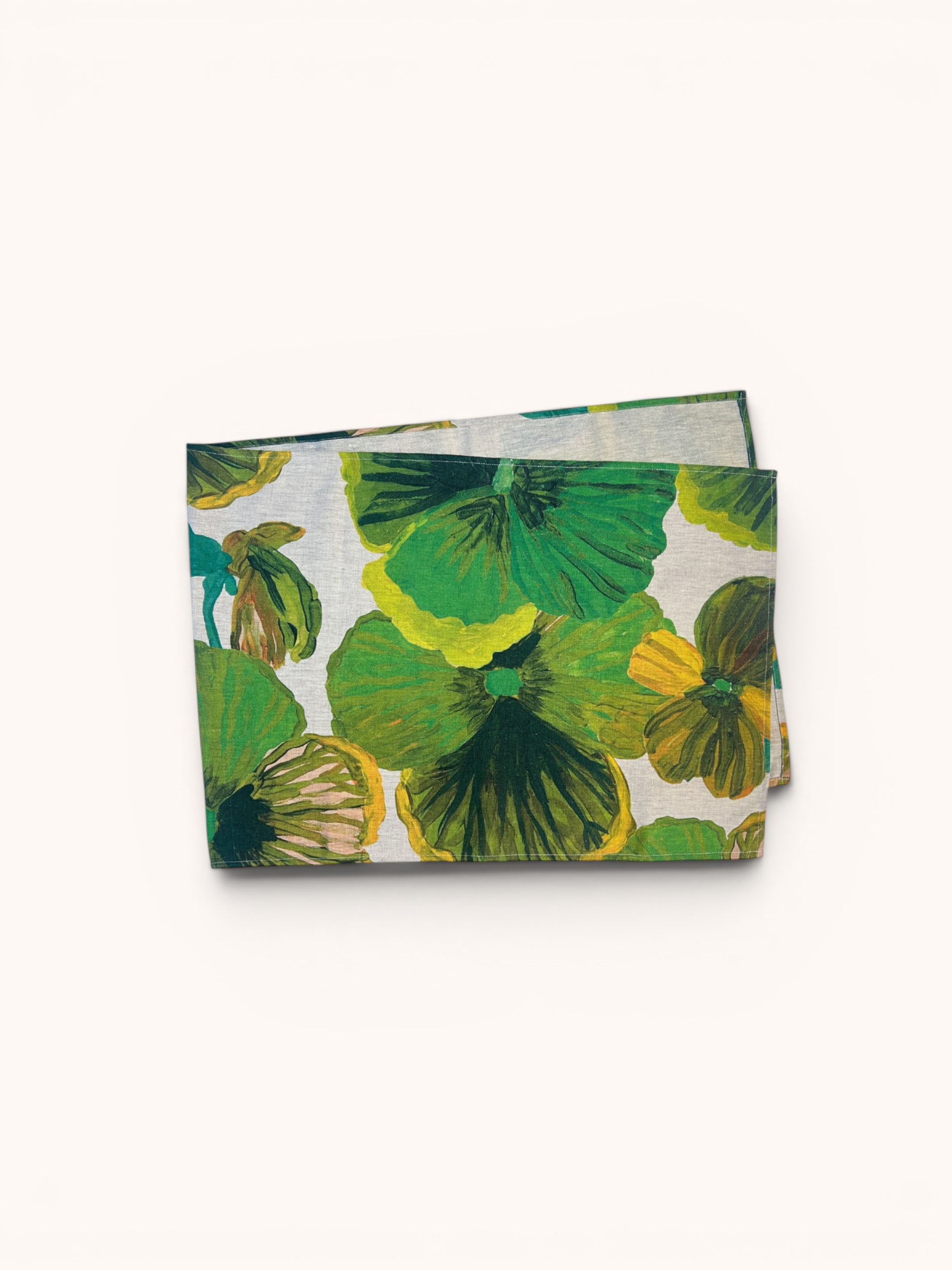 Wild Pansy Verde Linen Table Runner - Almost Perfect