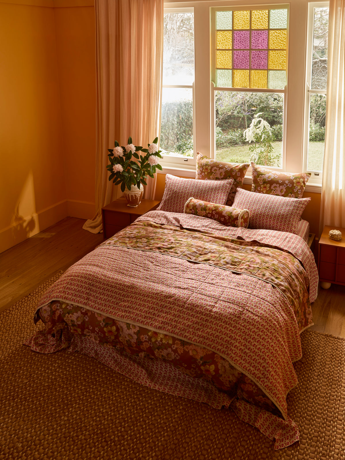 Buttercup Rust & Petit Madeline Pink Linen Quilted Throw