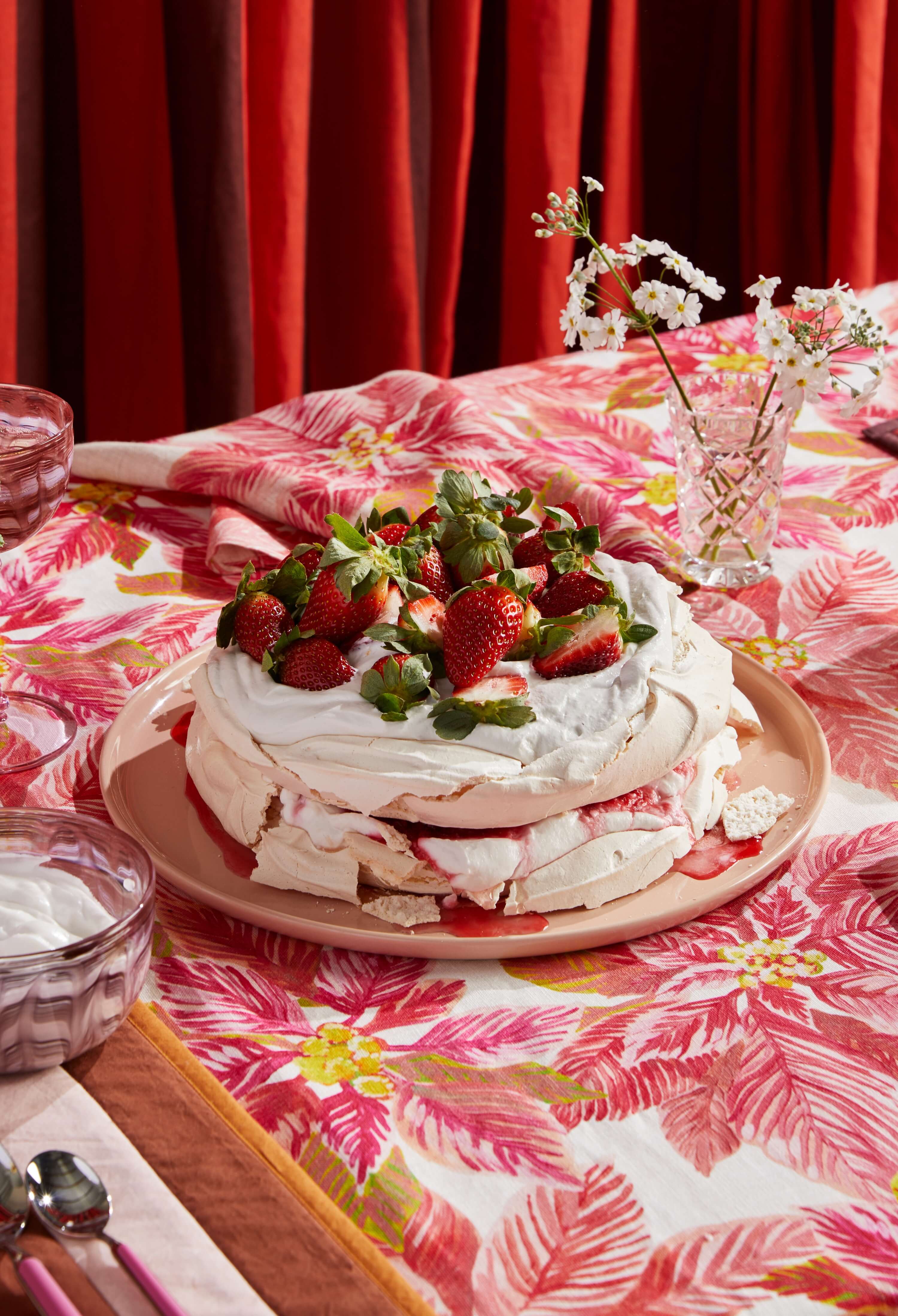 Coconut Meringue Cake with Smashed Raspberries Recipe