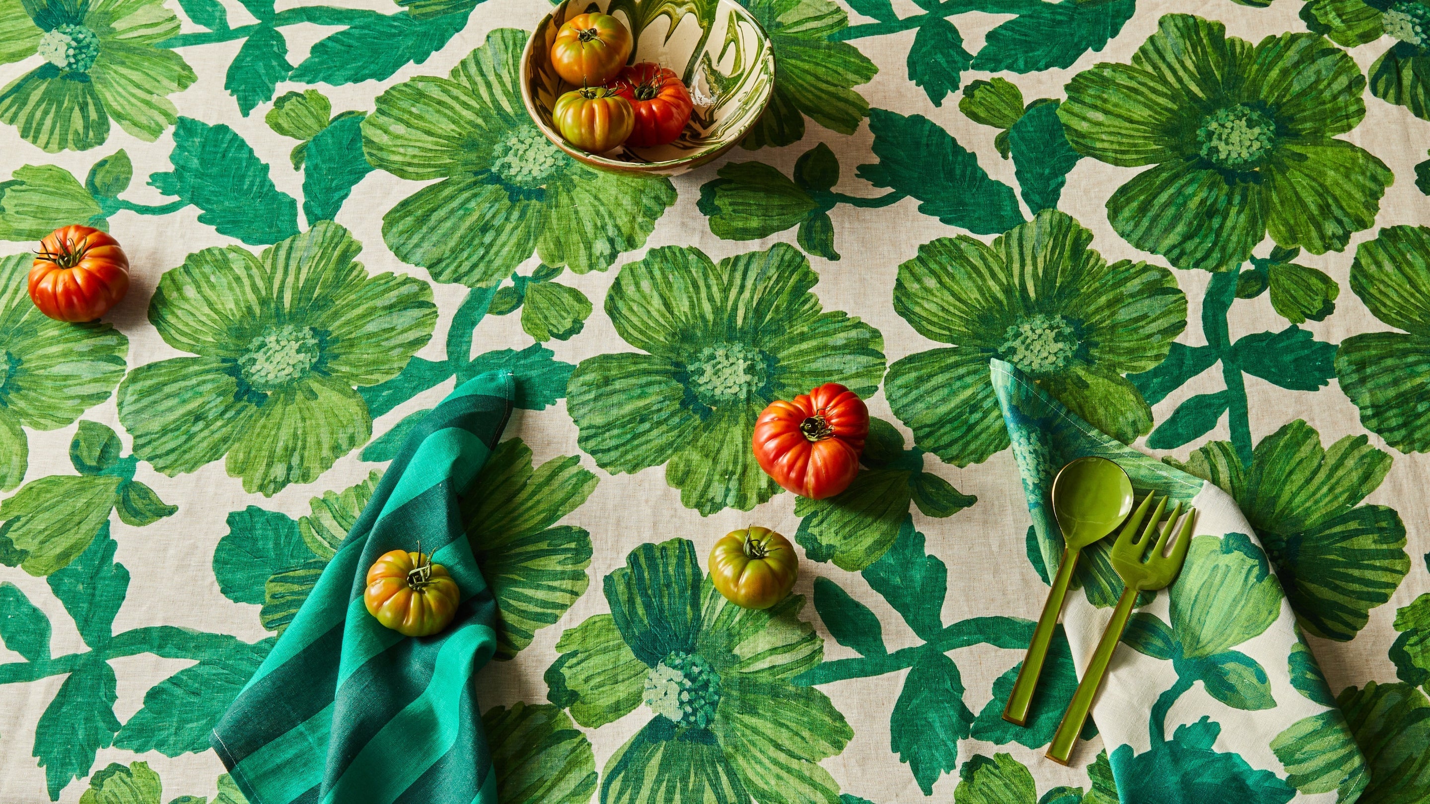 Leon Edit | Green Floral Table Linens