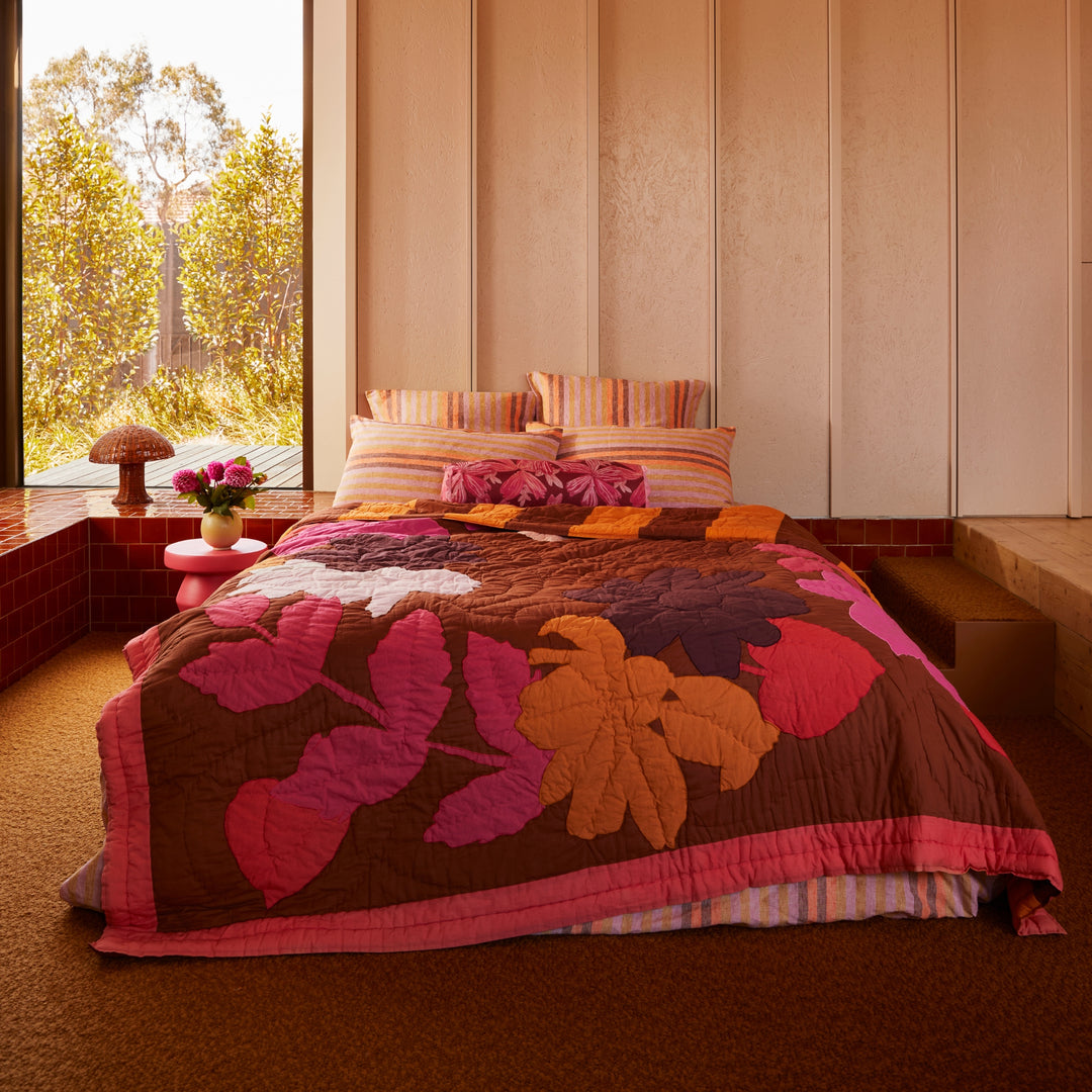 Floral Appliqué Pink Bedspread