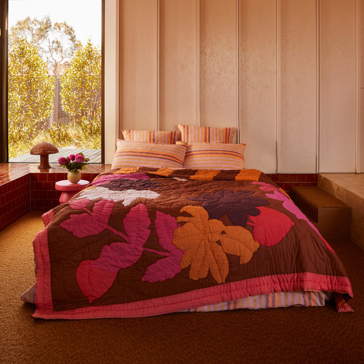 Floral Appliqué Pink Bedspread