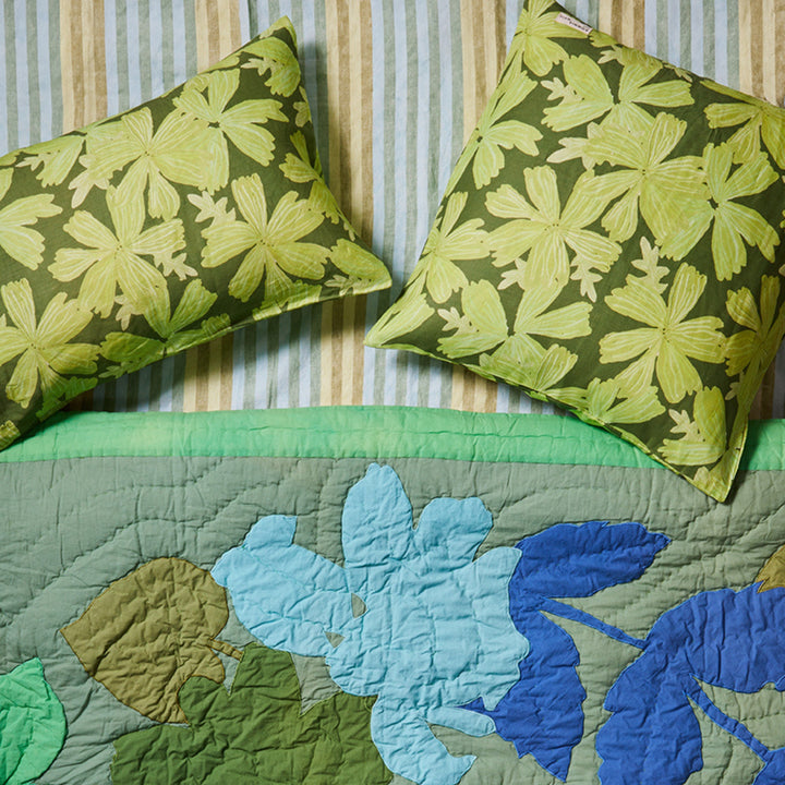 Floral Appliqué Green Bedspread