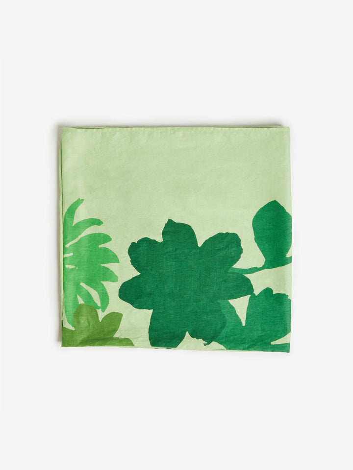 Flora Green Linen Bed Cover