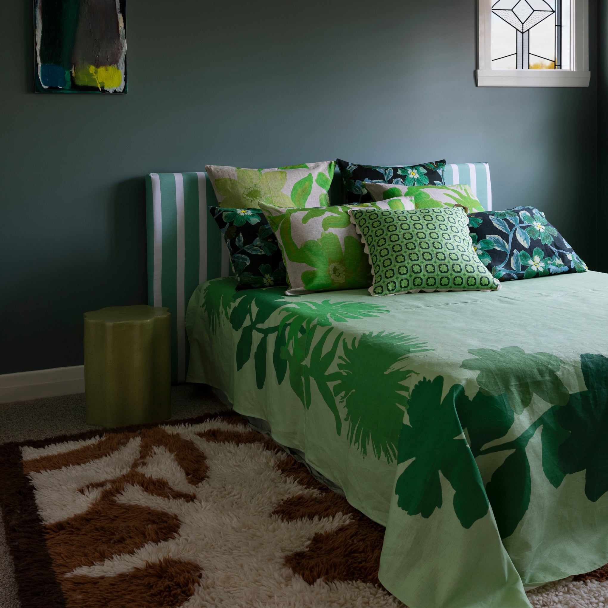 Flora Green Bed Cover