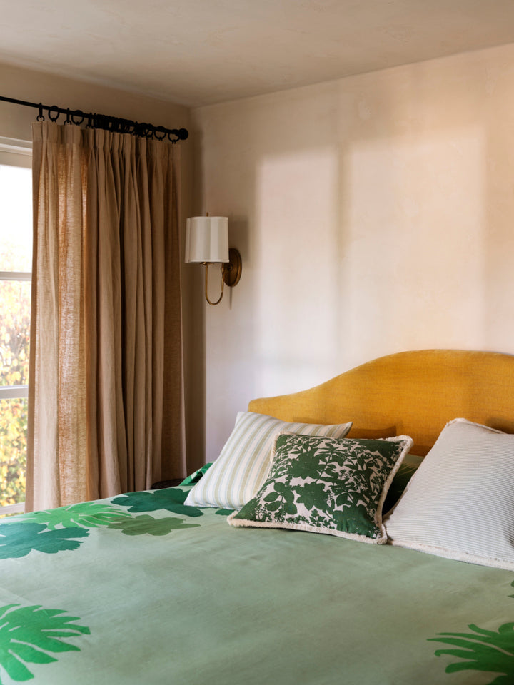 Flora Green Linen Bed Cover