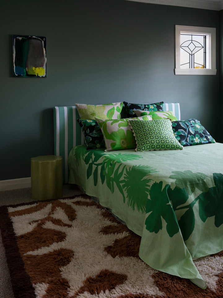 Flora Green Linen Bed Cover