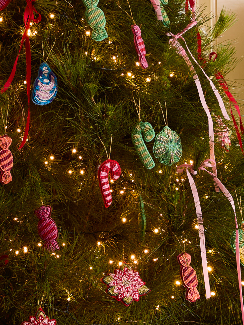 Candy Cane Pink Beaded Christmas Decoration