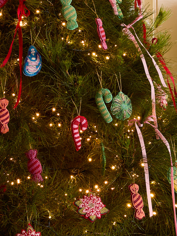 Candy Cane Pink Beaded Christmas Decoration
