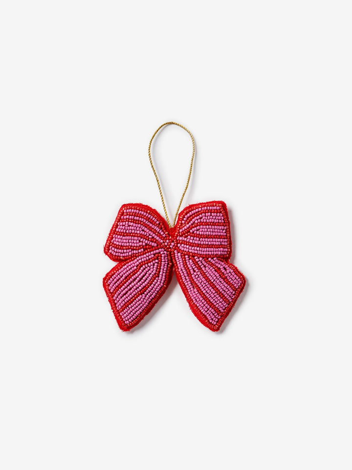 Bow Pink Beaded Christmas Decoration