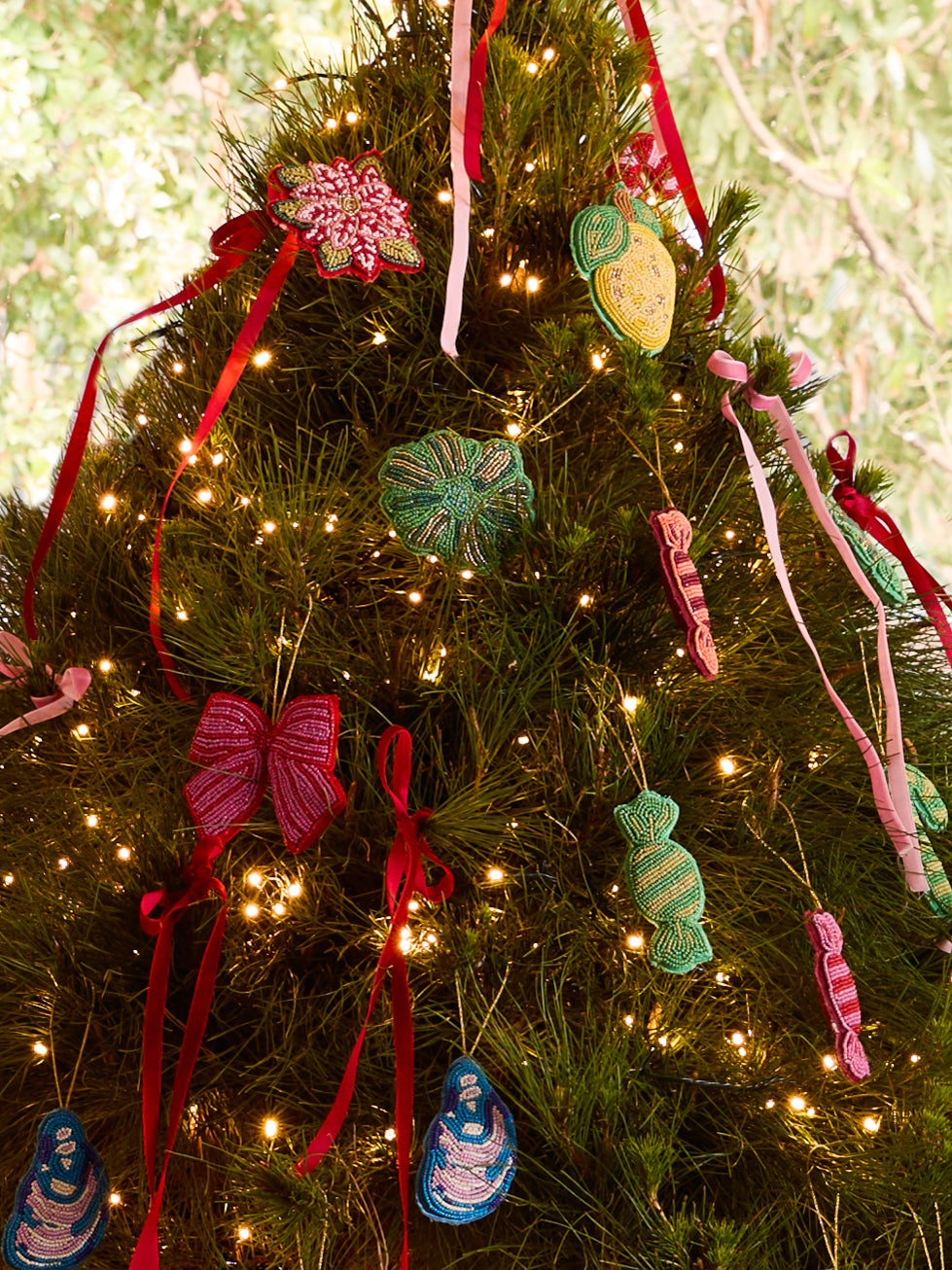 Flower Green Beaded Christmas Decoration | Bonnie and Neil