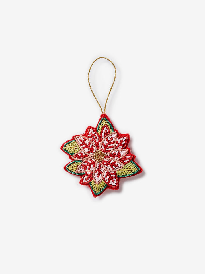 Poinsettia Red Beaded Christmas Decoration