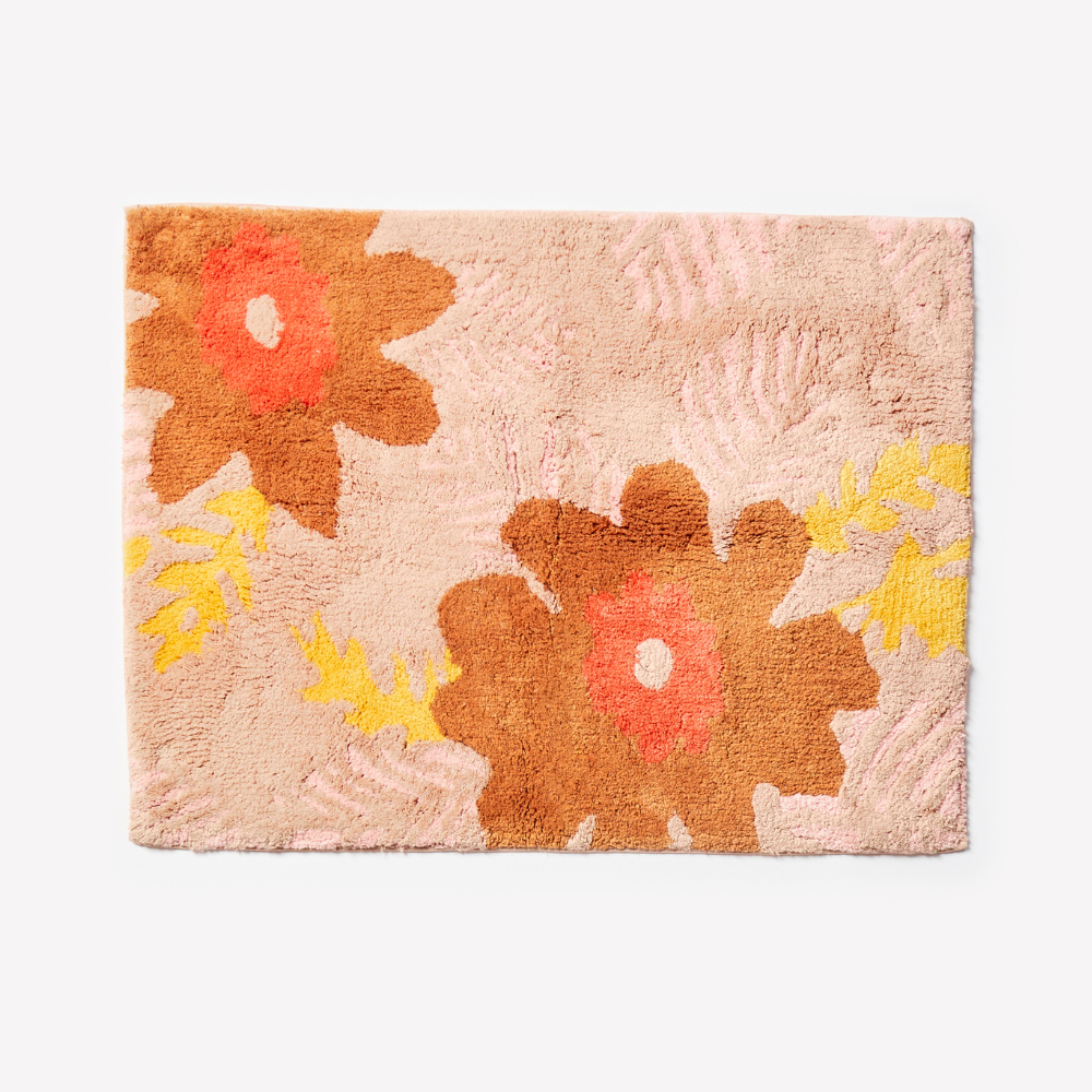 Sunset Floral Pink Bath Mat Bonnie and Neil