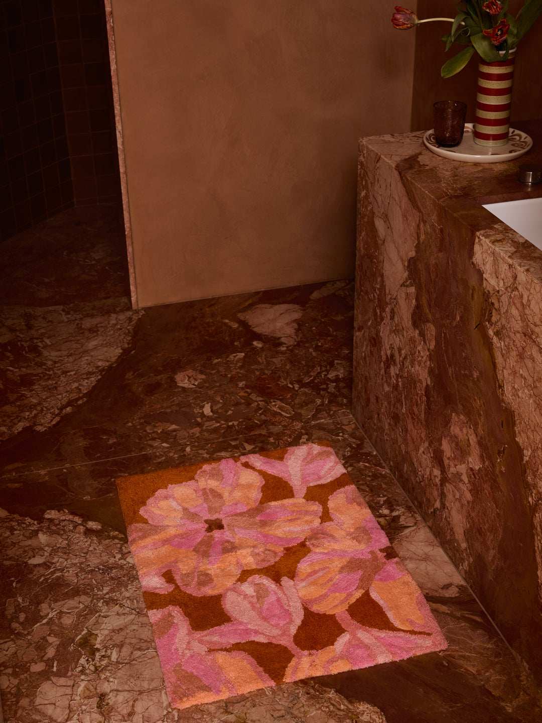 Dutch Floral Pink Bath Mat