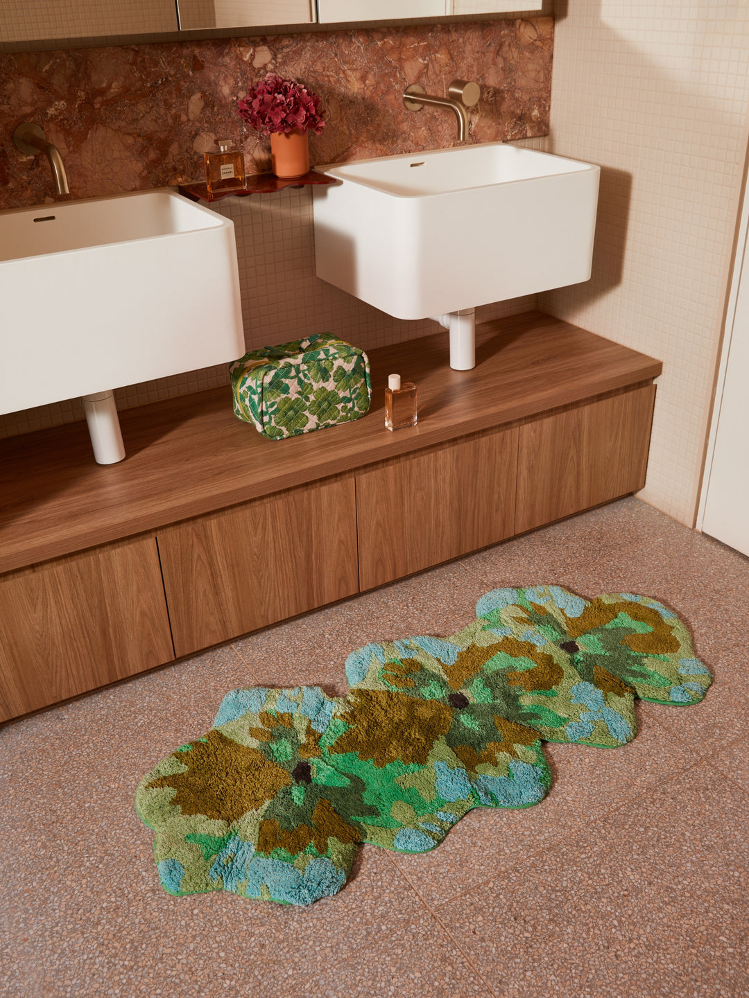 Pansy Green Long Bath Mat