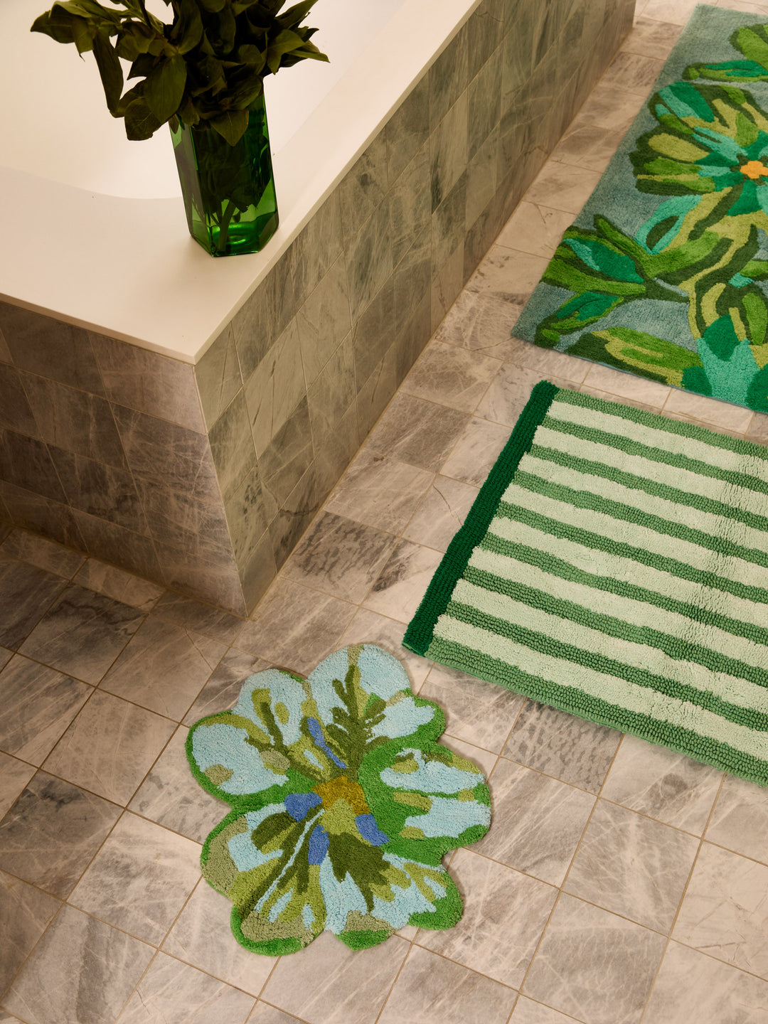 Dutch Floral Green Long Bath Mat