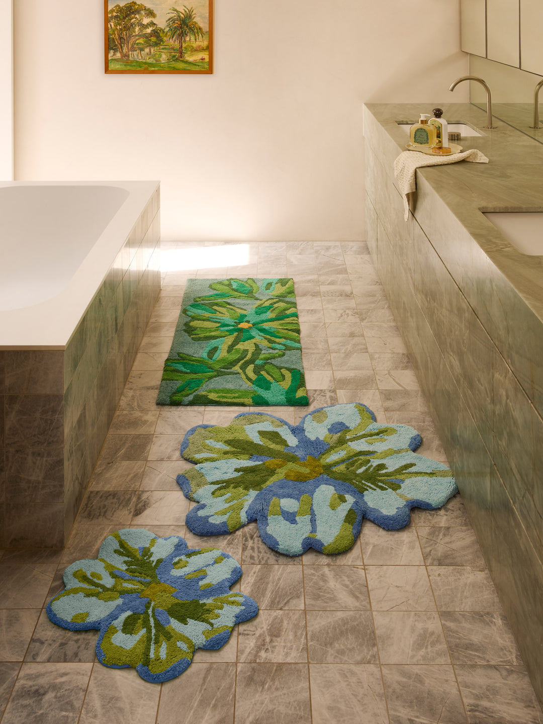 Dutch Floral Green Long Bath Mat