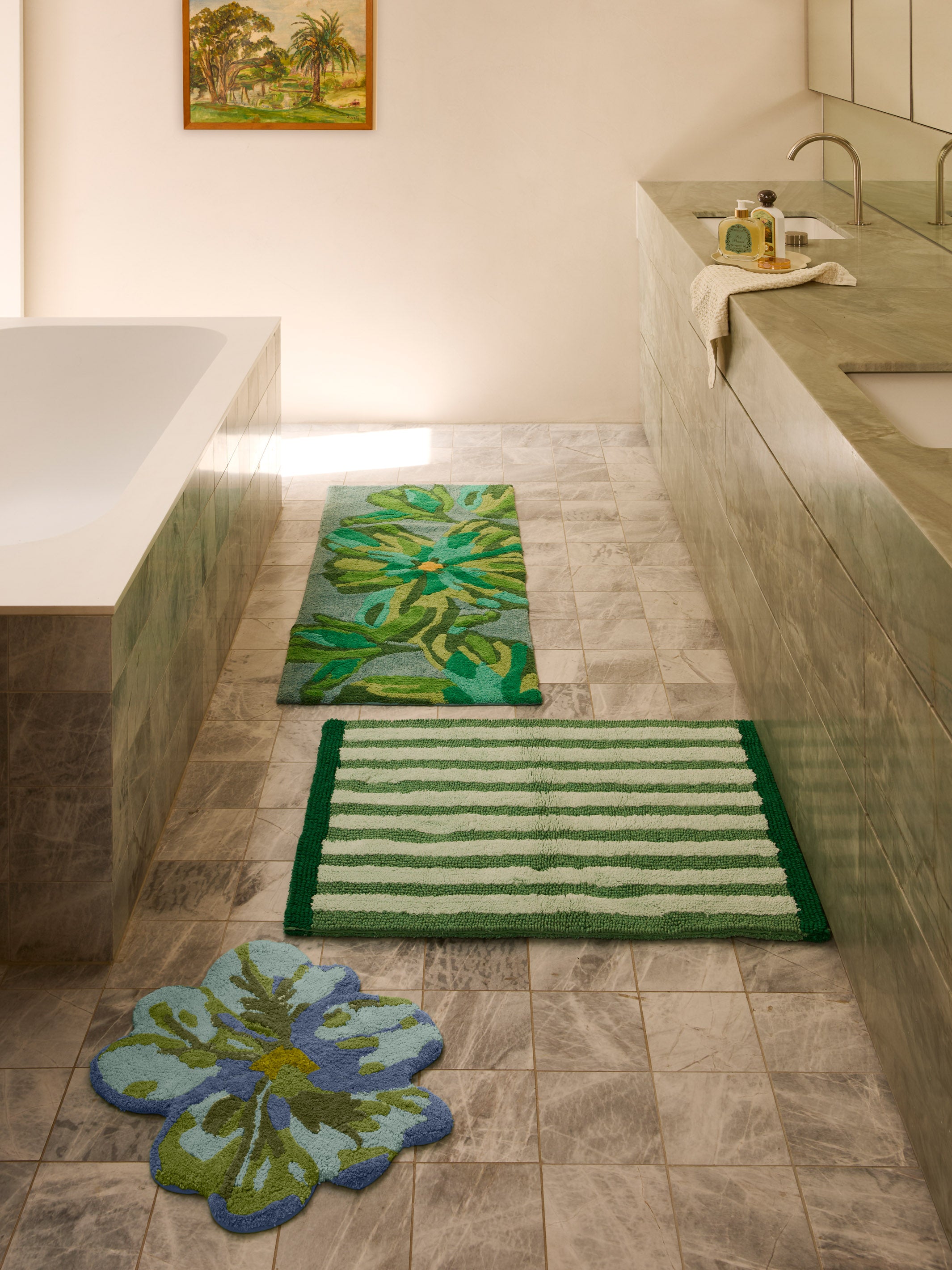 Dutch Floral Green Long Bath Mat