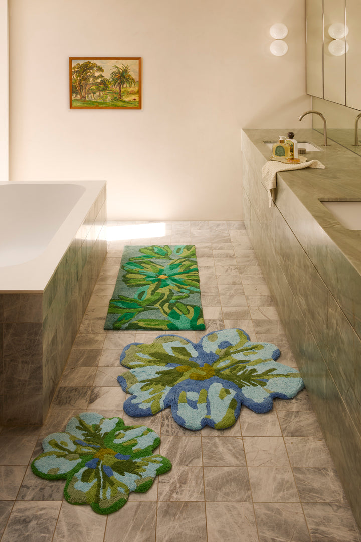 Dutch Floral Green Long Bath Mat