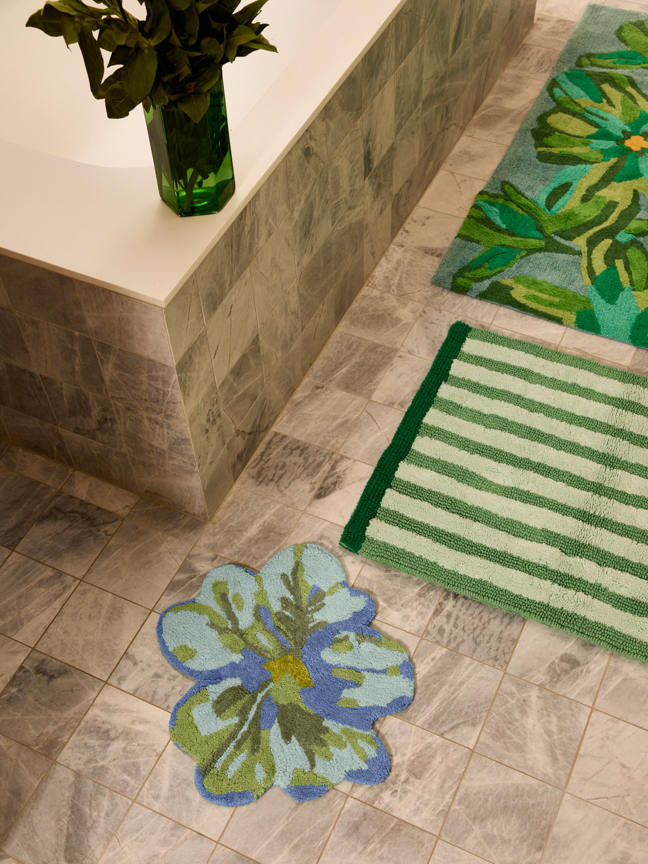 Dutch Floral Green Long Bath Mat