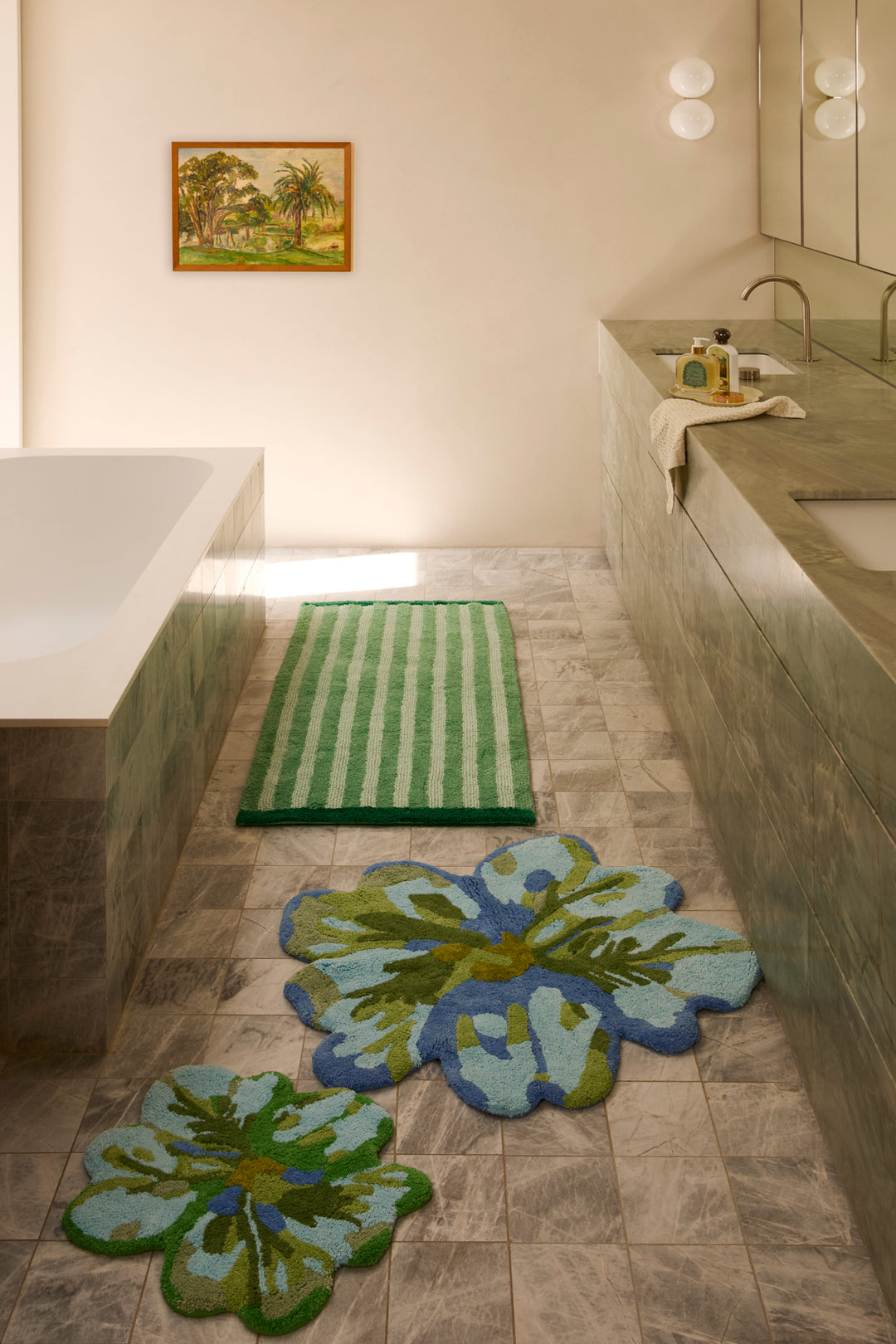 Stripe Green Long Bath Mat