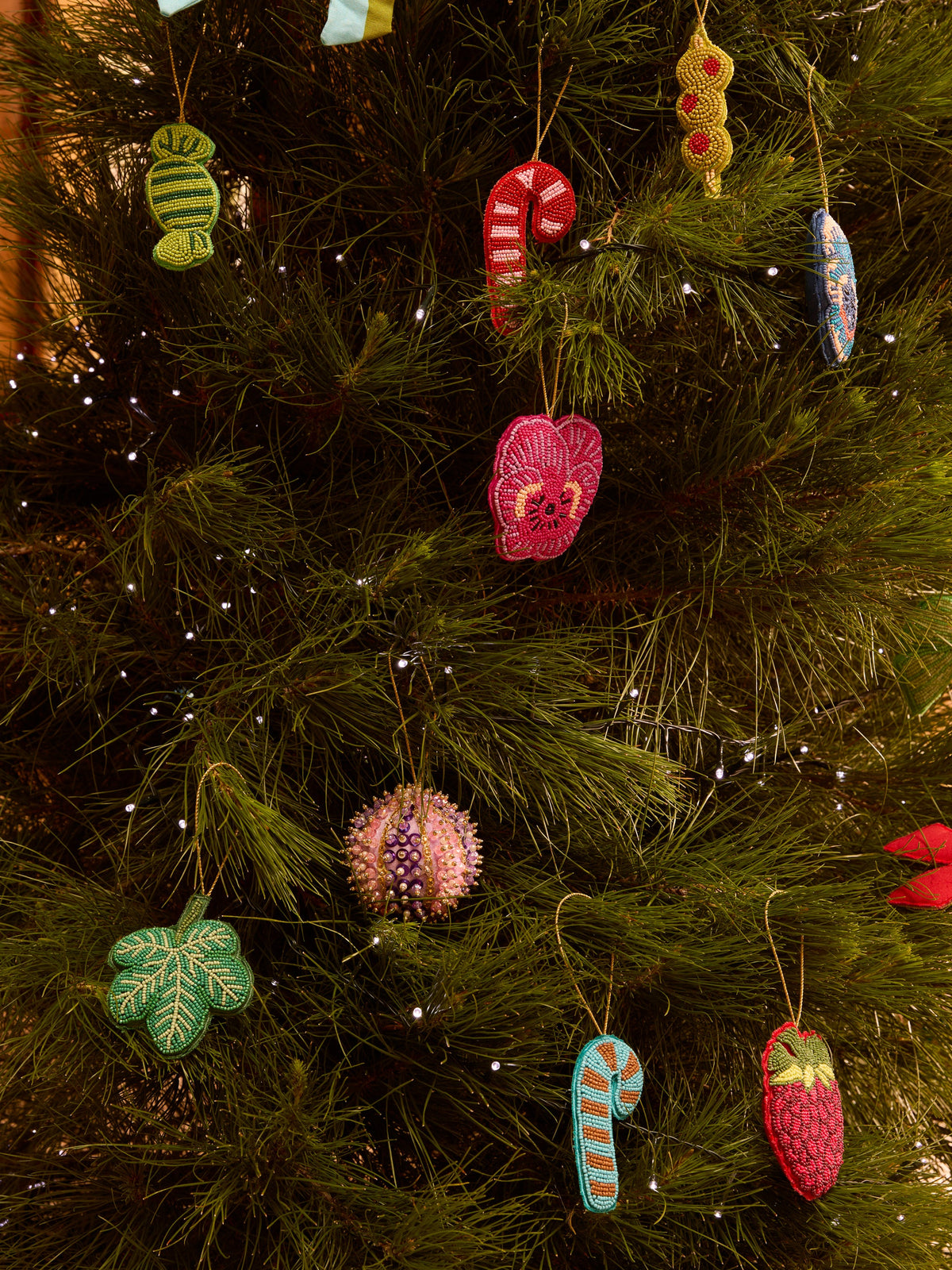 Candy Cane Blue Beaded Christmas Decoration
