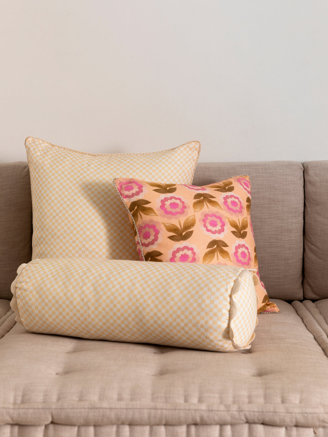 Tiny Checkers Peach Bolster Cushion