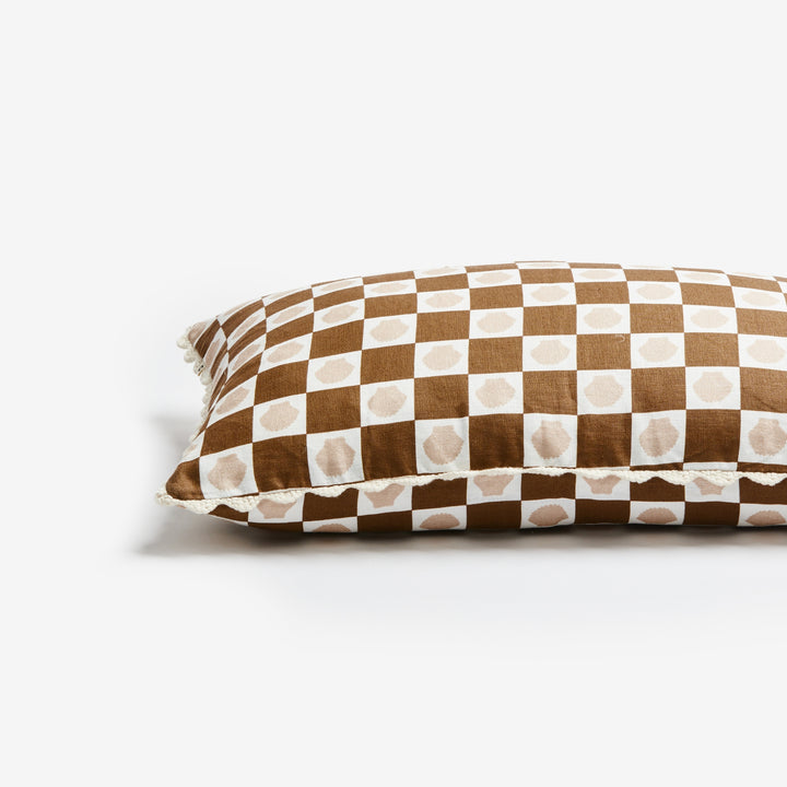 Shell Check Buff Rust 60x40cm Linen Cushion Detail | Brown Check Cushion