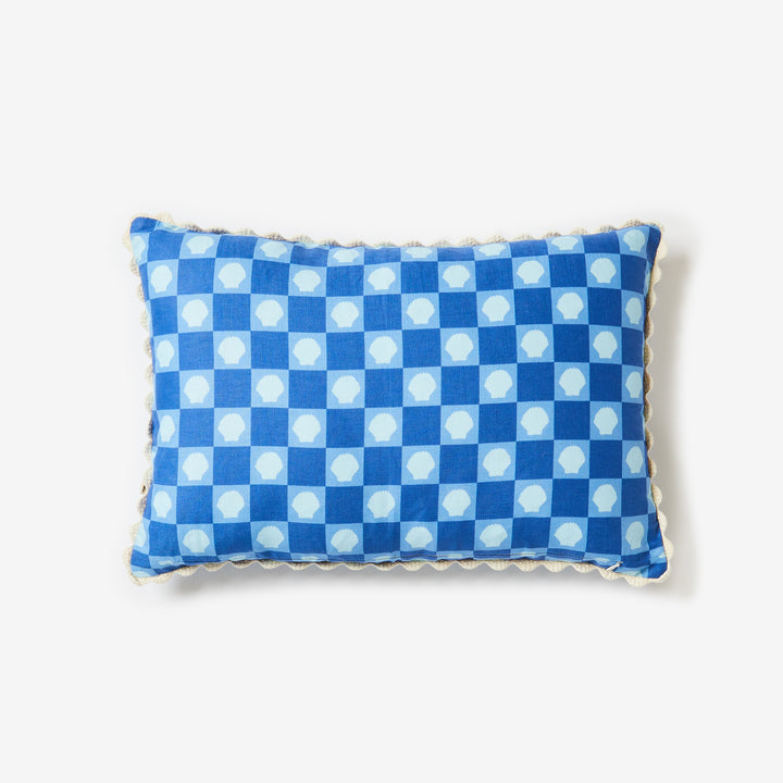 Shell Check Blue 60x40cm Linen Cushion Back | Blue Check Cushion