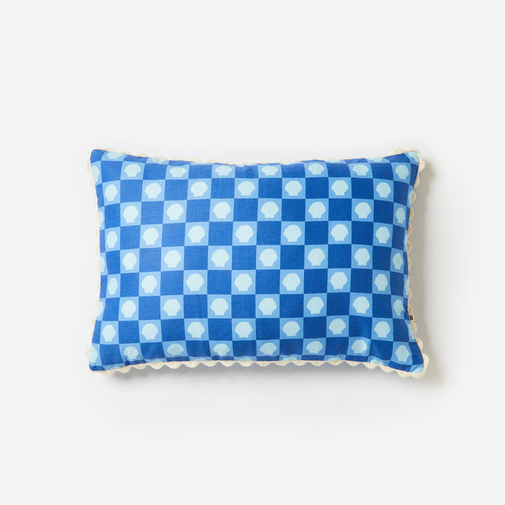 Shell Check Blue 60x40cm Linen Cushion Front | Blue Check Cushion