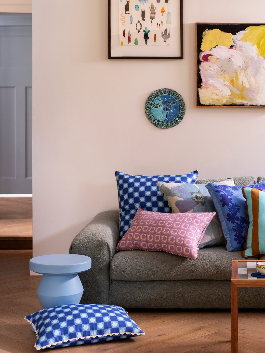 Shell Check Blue Cushion