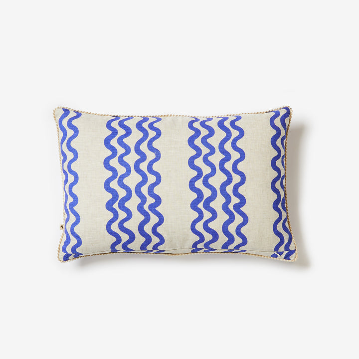 Double Waves Yves Klein Blue 60x40cm Linen Cushion Back | Blue Waves Cushion