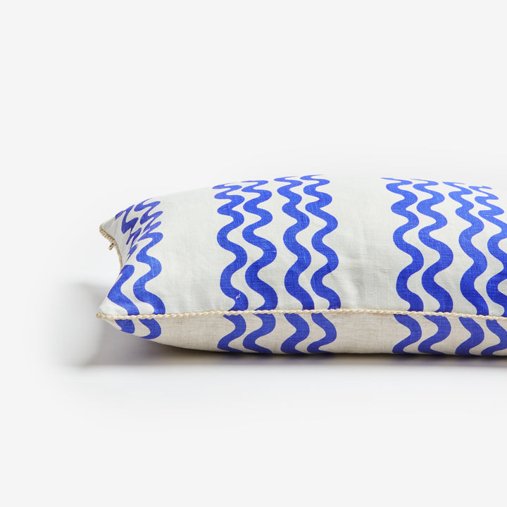 Double Waves Yves Klein Blue 60x40cm Linen Cushion Detail | Blue Waves Cushion