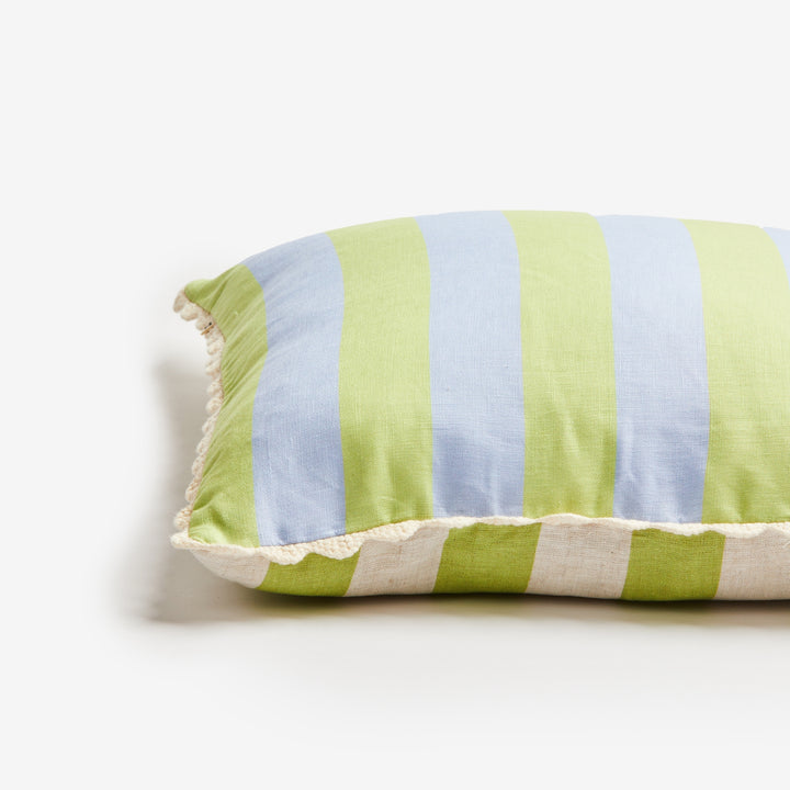 Bold Stripe Blue Lime 50cm Cushion Detail | Blue & Green Striped Cushion