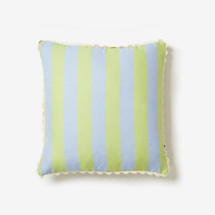 Bold Stripe Blue Lime 50cm Cushion Front | Blue & Green Striped Cushion